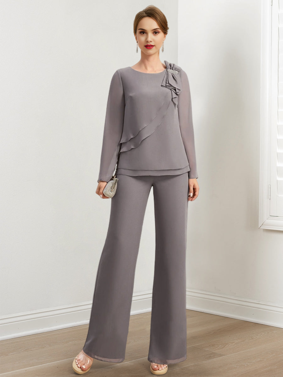 Beaded And Ruffled Chiffon Pantsuits For Mother Of The Bride