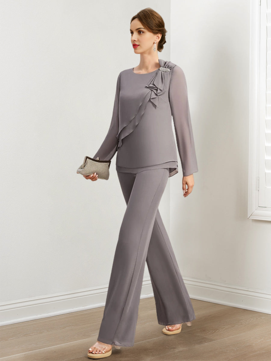 Beaded And Ruffled Chiffon Pantsuits For Mother Of The Bride