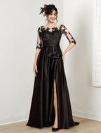 فساتين أم العروس بطول الأرض برقبة مزينة على شكل خط A/أميرة