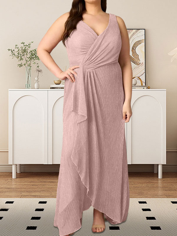 A-Linien-Kleid mit V-Ausschnitt und gerüschtem Metallic-Netzstoff