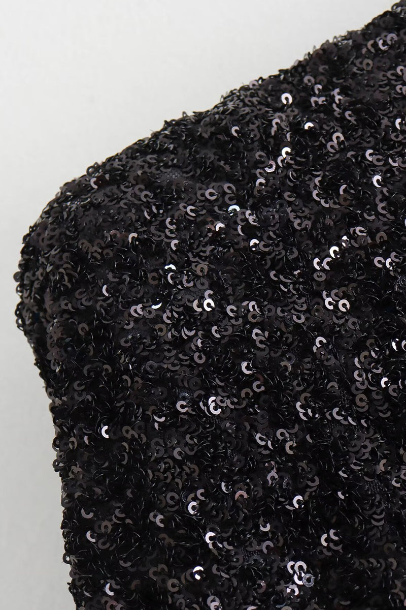 Elegante, rückenfreie Abendkleider mit Rundhalsausschnitt und einfarbigen Pailletten 