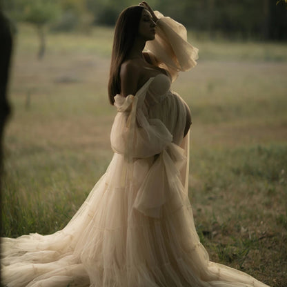 Plissiertes Tüllkleid für Schwangere, Kleid für Fotografie-Requisiten für Schwangere, Babyparty-Kleid