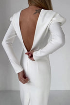 Prominente Elegante, einfarbige, rückenfreie Abendkleider mit quadratischem Kragen 