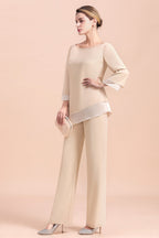 BMbridal Chic Round-Neck Champagne Chiffon Mother of Bride Jumpsuit Online