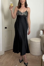 Party on My Mind Sequin Satin Patchwork Slip Stretch Midi Dress