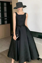 Elegante abito da sera nero per ballo di compleanno, senza schiena, con grande fiocco, lungo, per ospiti di festa estiva Y5790