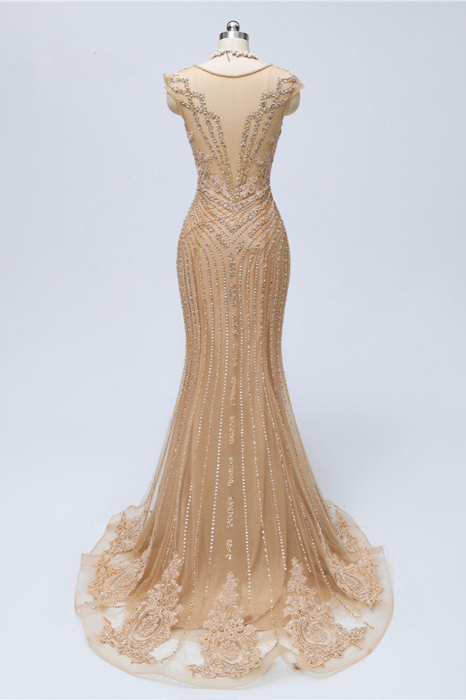 BMbridal Chic V Neck Sleeveless Mermaid Prom Dress With Beading And Appliques