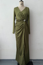 Prom Elegant Hollow Out Slit Ruched V Neck Evening Dresses(4 Colors)