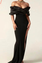 Off-Shoulder Ruched Slit Prom Dress