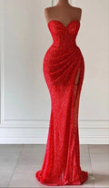 Abito da sera sirena rosso con spacco alto Y71