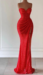Abito da sera sirena rosso con spacco alto Y71