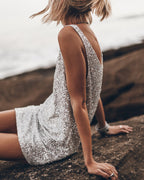 Vestido de Alças Relaxado com Lantejoulas Cintilantes Praia Mini