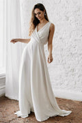Sleeveless V Neck Long Wedding Dress For Elegant Bridal Gown