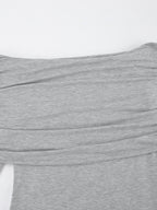 Abiti da Sera Lunghi a Maniche Lunghe e Aderenti con Piega a Soffietto, Monocolore, Spacco Laterale e Scollati sulle Spalle