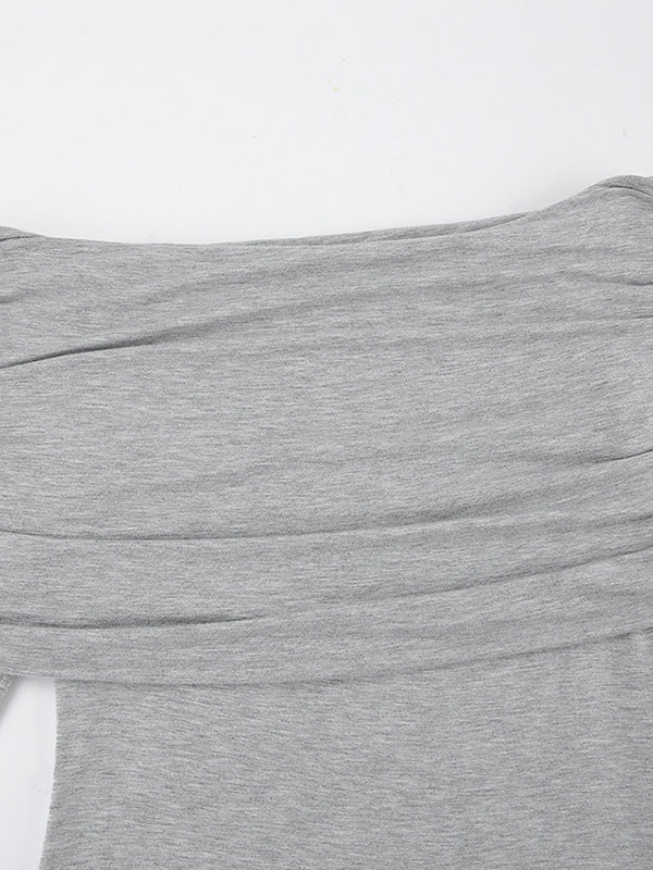 Lange Ärmel, schmal, plissiert, einfarbig, mit Schlitz, schulterfrei, Abendkleider, Maxikleider 