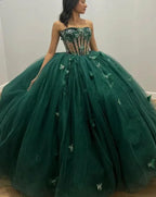 Vestido de Bola Verde de Tul con Mariposas, Vestido Dulce 16, Vestido Verde de Quinceañera Y2344