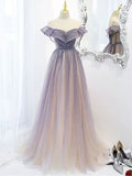 Abiti da sera lunghi in tulle viola a linea ad A per donna Y5838
