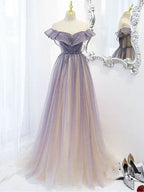 Abiti da sera lunghi in tulle viola a linea ad A per donna Y5838