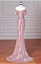 Elegante abito lungo da sera con spalle scoperte stile sirena rosa per compleanno Y8068