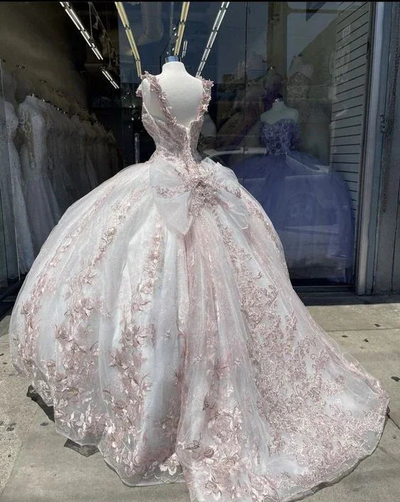 Robe de bal de princesse pour Quinceañera avec fleurs en appliqué rose blanc robe de fête douce 16 ans Y6301