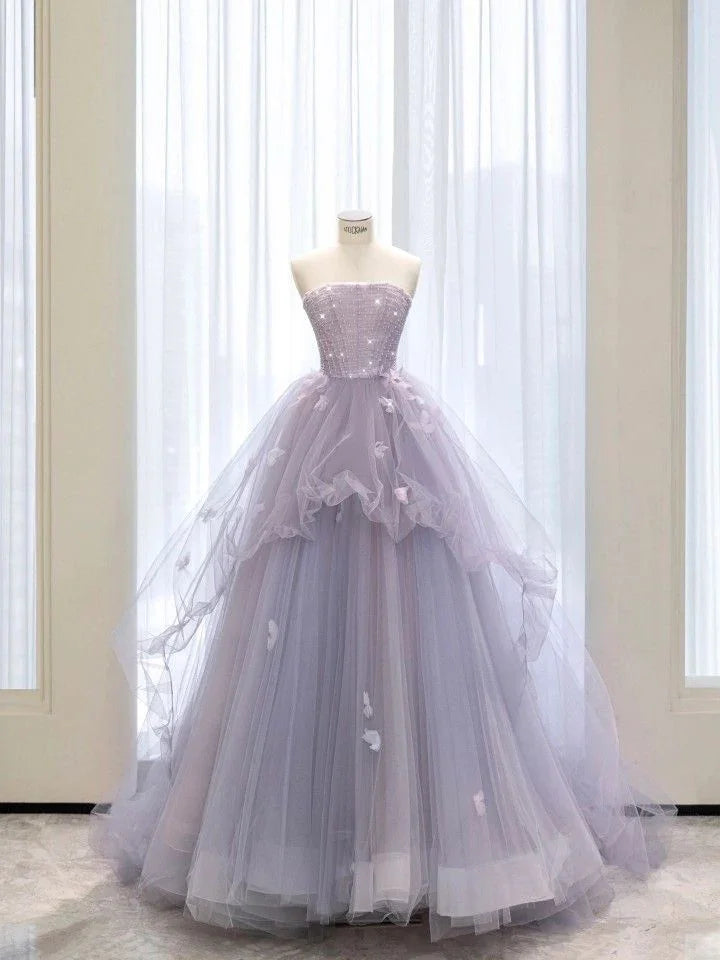 Abito principessa in tulle senza spalline a linea ad A, elegante vestito da ballo in tulle Y4498