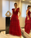 Robe de soirée élégante à col en V profond et à plusieurs couches, robe de fête mode Y5126