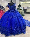 Königsblaues Süßes 16 Prinzessinnenballkleid Quinceañera-Kleider mit Schleppe für Mädchen Abschlussball Party Abend lang, Y2479