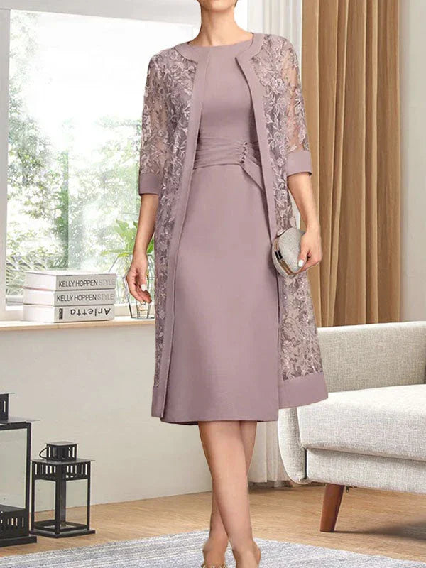 Abito da madre della sposa in chiffon, a guaina/colonna, con spacco al ginocchio, paillettes plissettate