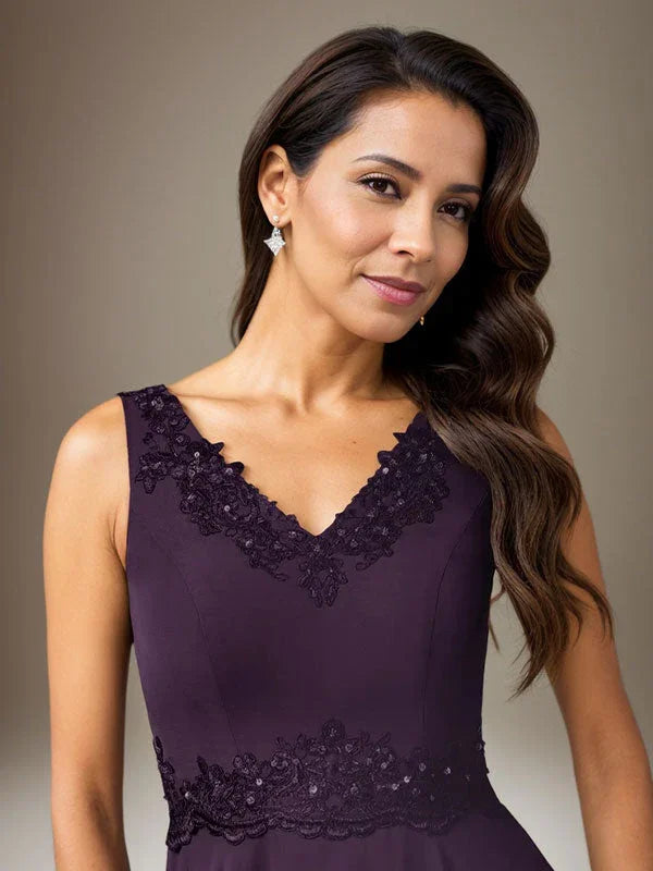 Pflaumenfarbenes A-Linien Kleid aus Pailletten-Chiffon