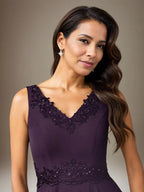 Pflaumenfarbenes A-Linien Kleid aus Pailletten-Chiffon