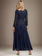 Robe de mère de la mariée en mousseline, longueur cheville carrée, coupe en A avec plis