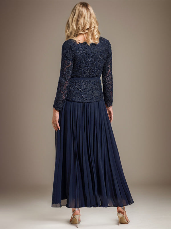 Robe de mère de la mariée en mousseline, longueur cheville carrée, coupe en A avec plis