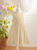 Ivory Satin Knee Length Flower Girl Dress Princess A Line Bow