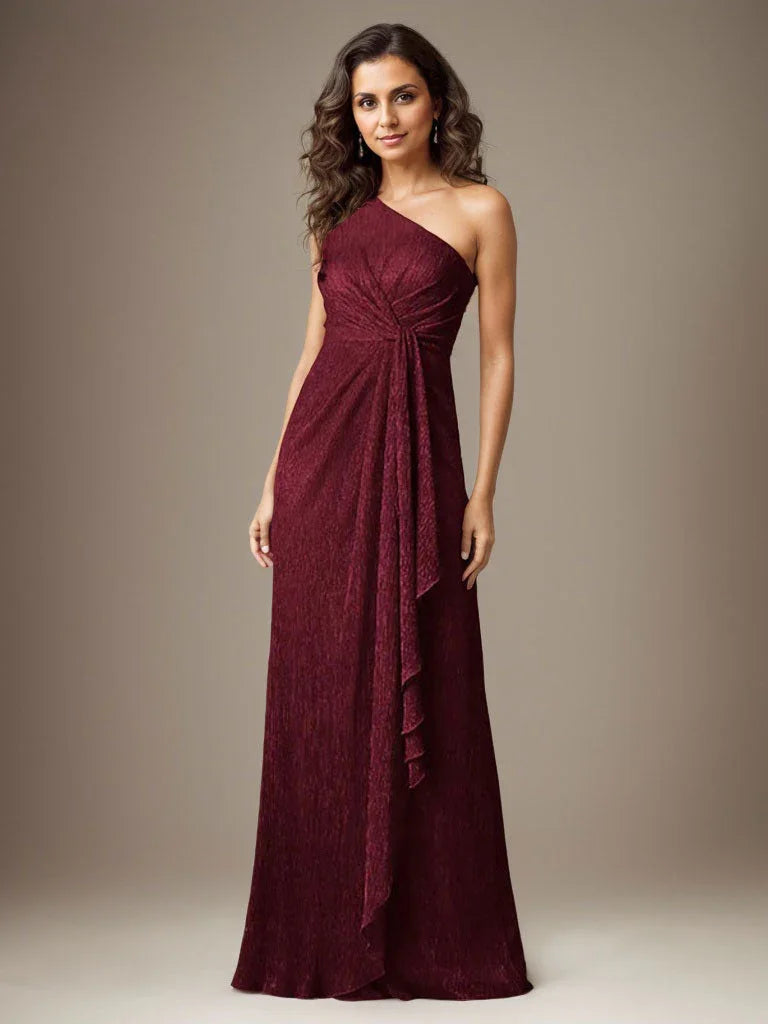 فستان روبي بكتف واحد من شبكة معدنية فستان والدة العروس