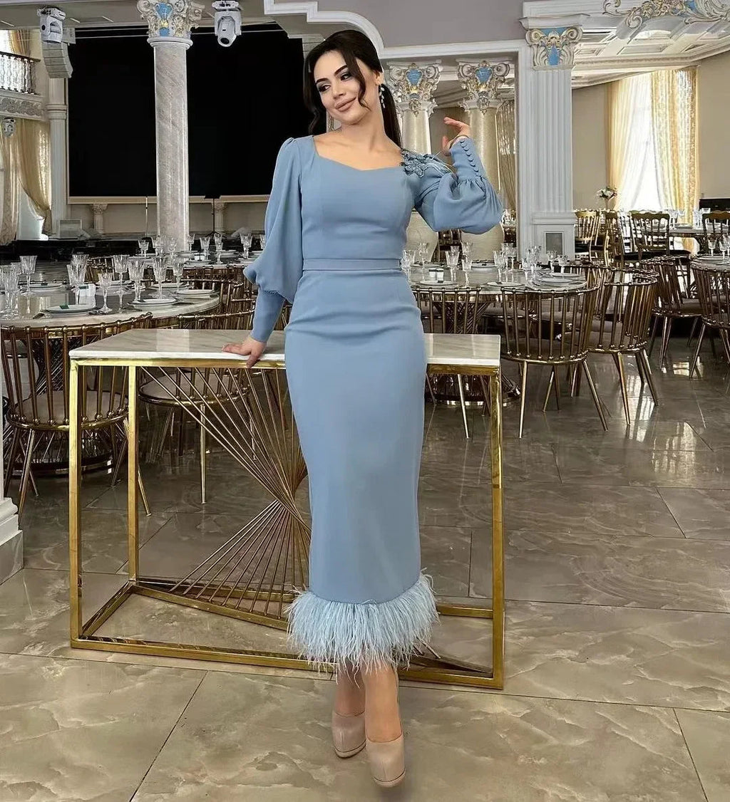فستان سهرة بحري برقبة مربعة عصري للموضة للمناسبات الخاصة Y4855