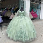 Abiti verde menta per Quinceañera con fiori tridimensionali, abito a palloncino per concorso e festa, vestito dolce 15 anni Y4481