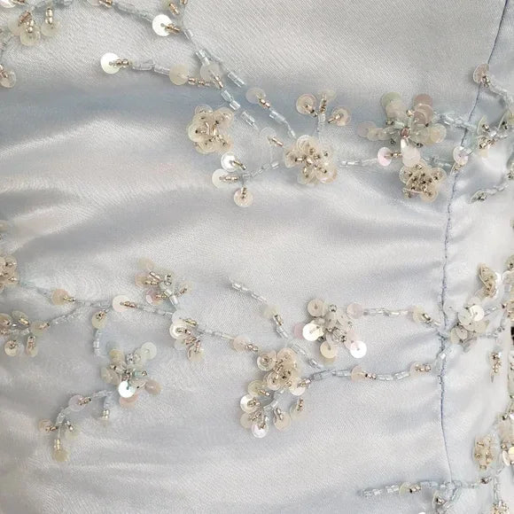 Elegantes eisblaues Paillettenbesetztes Ballkleid, Tüllschichtiges A-Linien-Abendkleid Y7931