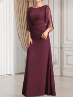 Etui/Säulenförmiges Bodenlanges Chiffonkleid für die Brautmutter mit Falten und Perlenstickerei