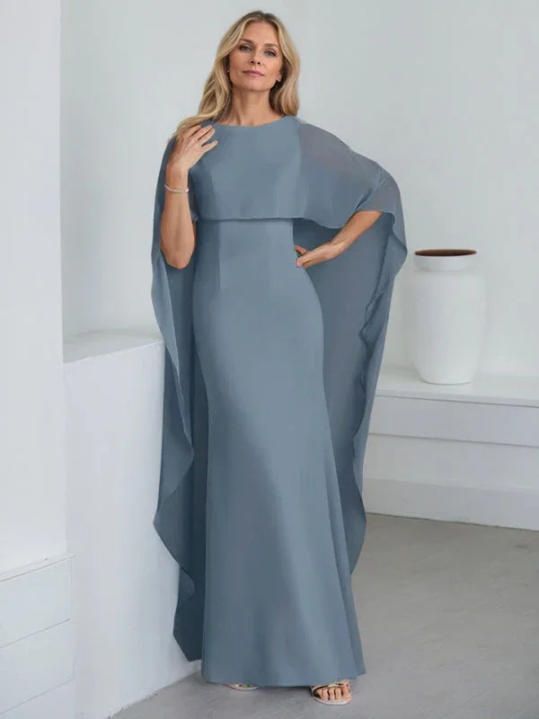 Vestido de madrina de novia de gasa largo hasta el suelo con corte recto y volantes en cascada