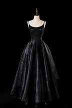 Vestido de Noiva Preto em Cetim Sedutor com Alças Finas, Modelo Linha A, Vestido de Festa para Noite, Vestido Formal de Baile Y7545
