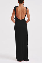 Abiti da sera sexy per il ballo di fine anno, in tinta unita, senza schienale, con balze e drappeggi, scollatura a O (3 colori)