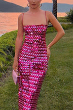 Vestidos midi de fiesta de cumpleaños con tirantes finos y lentejuelas brillantes y glamurosos 