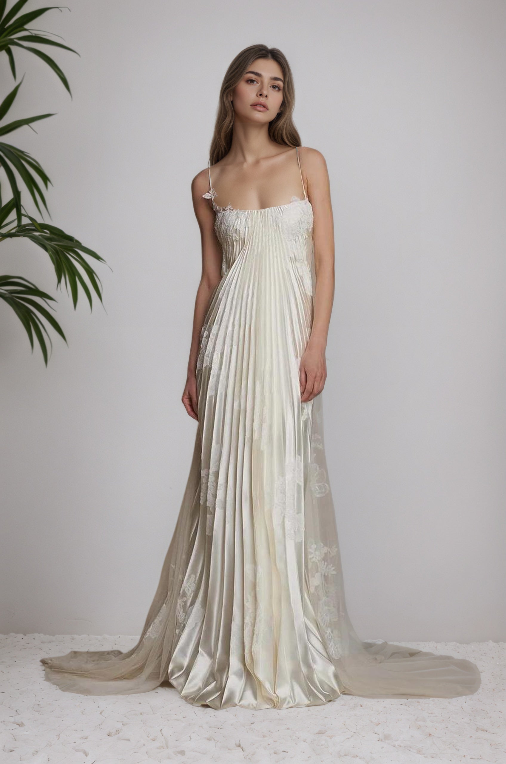 Spaghetti Strap Sleeveless Long Prom Dress With Appliques Custom Colors Available
