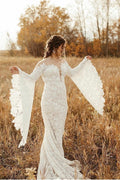 Glamorous Mermaid Wedding Dress With Lace Long Sleeves Floor Length