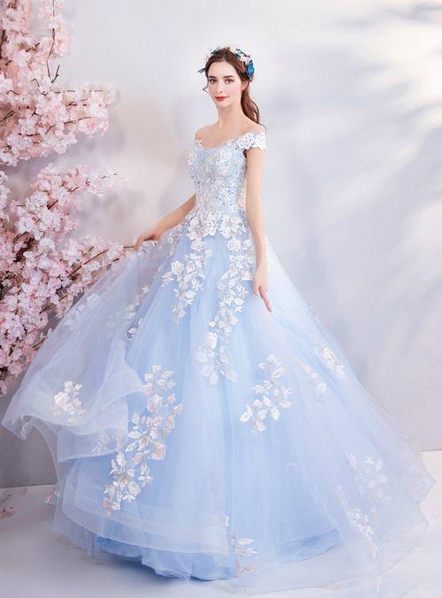 Abiti azzurri da quinceañera con spalle scoperte Abito da ballo azzurro Y52