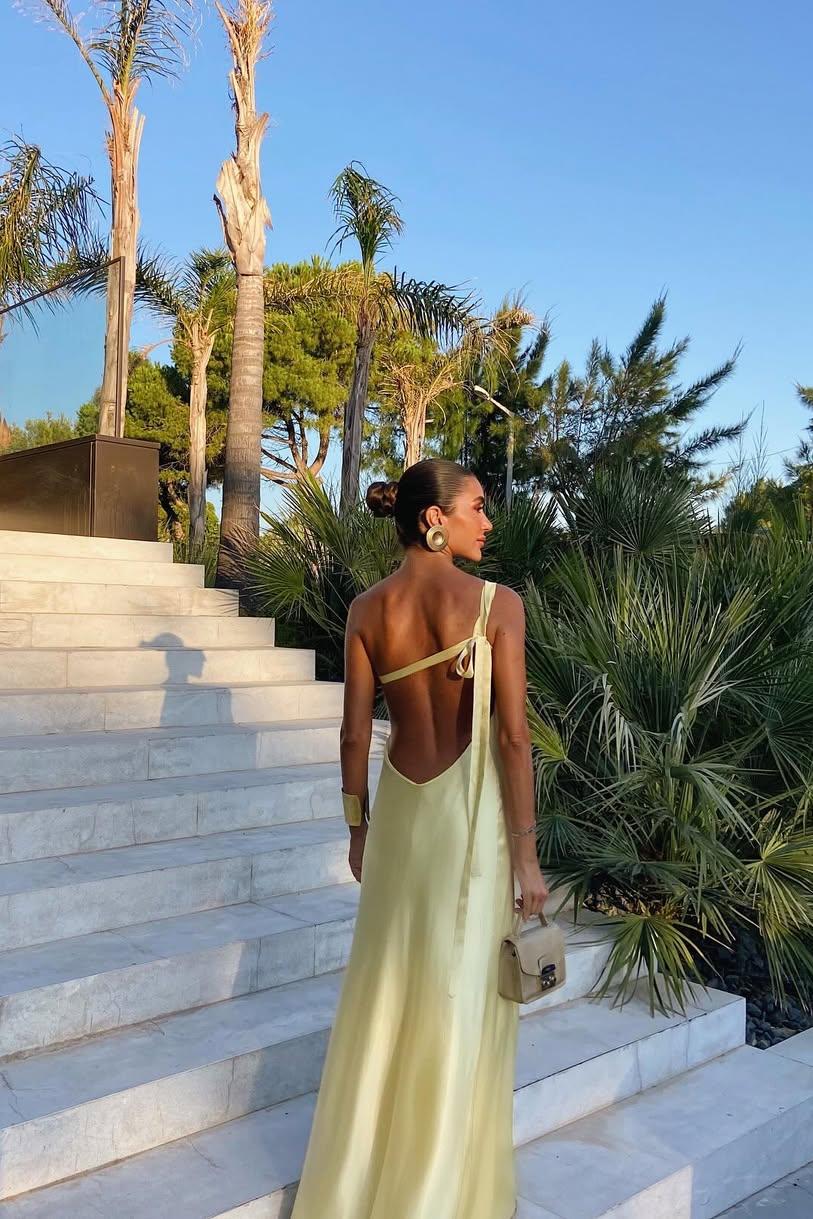 One Shoulder Backless Sleeveless Long Prom Dress With Pleated Elegant