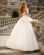Sweetheart Backless Floor Length Princess Wedding Dress With Lace Tulle Appliques