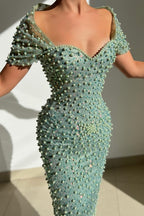 Off-the-Shoulder Pearls Prom Dress Mermaid Long With Beads