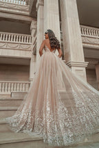 Spaghetti Strap Mermaid Wedding Dress With Applique Ruffles