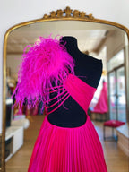 A Line Pleated One Shoulder Taffeta Prom Dress